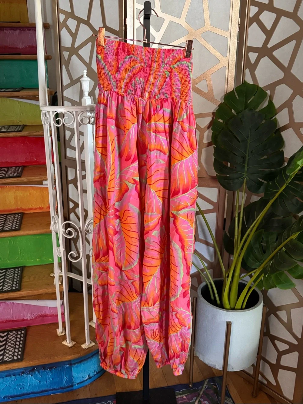 FARM Rio Pink Tropical Leaf Print Tie Waist Harem Pants XL NWT - Picture 6 of 8